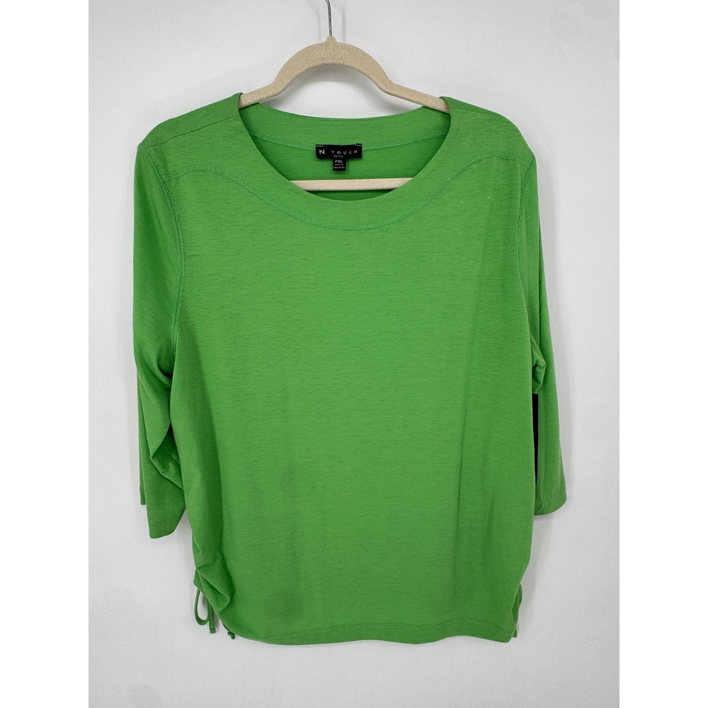 N Touch Top Womens PXL Green NWT Petite 3/4 Sleeve Side Cinch Boat Neck 4759P